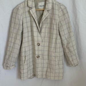 Madewell Cream Plaid Linen-Blend Blazer